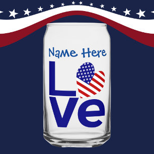 Verre Canette USA AMOUR Bleu Personnalisé