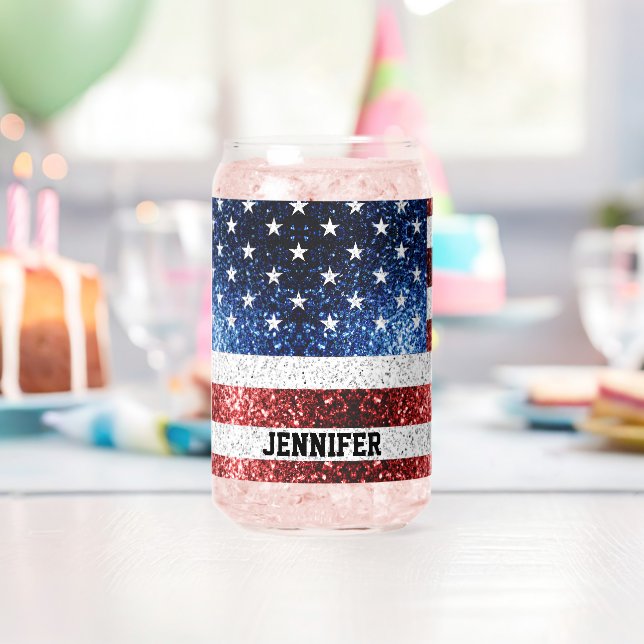 Verre Canette USA flag rouge blanc bleu étincelles bling Nom per (Insitu (Anniversaire))