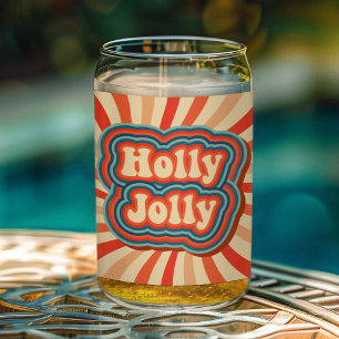 Verre Canette Vacances de Noël rétro Holly Jolly Typographie