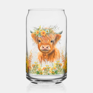Verre Canette Vache Florale Highland