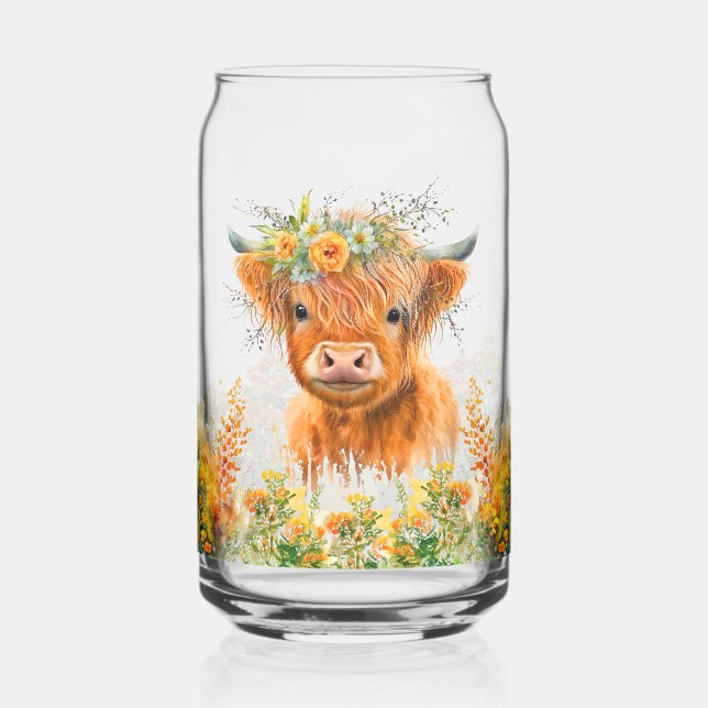 Verre Canette Vache Florale Highland (Gauche)