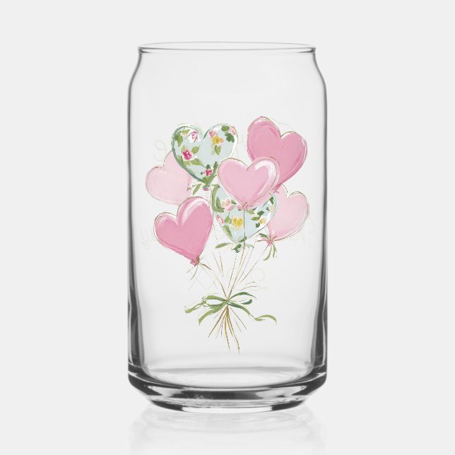 Verre Canette Valentine's Heart Pink and Green Heart Balloons (Recto)