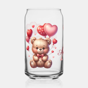 Verre Canette Valentines personnalisées Jour Ours tenant Ballons