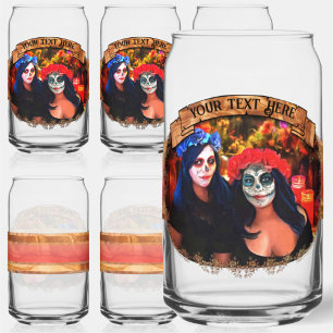 Verre Canette Vallarta Catrinas avec fleurs et bougies 1718