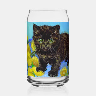 Verre Canette Van Gogh Style Chat avec tournesol