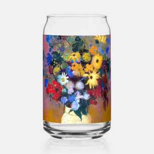 Verre Canette Vase blanc avec fleurs Odilon Redon