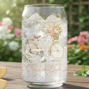 Verre Canette Vélo Vintage Fleurs Personnalisées