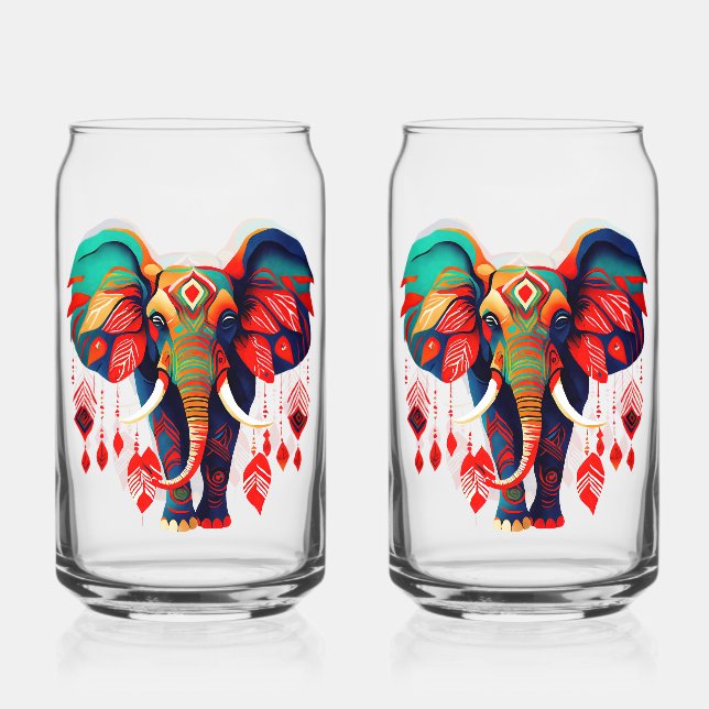 Verre Canette Vibrant Boho Chic Elephant (Recto)