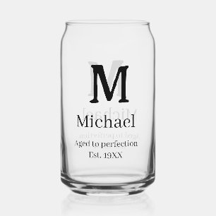 Verre Canette Vieilli à la perfection établ. 19XX monogramme let