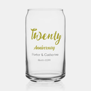 Verre Canette vingtième anniversaire nom date jaune gris mariage
