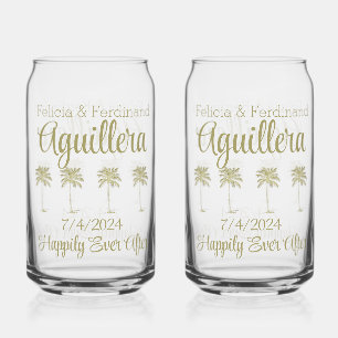 Verre Canette Vintage Look Palm Trees Mariage Heureux Jamais Apr