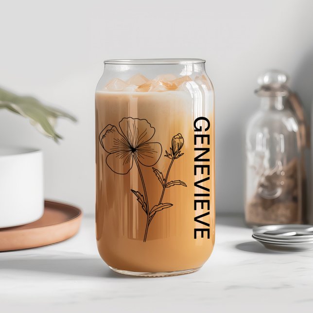 Verre Canette Violet fleur de naissance de février avec nom pers (Créateur téléchargé)