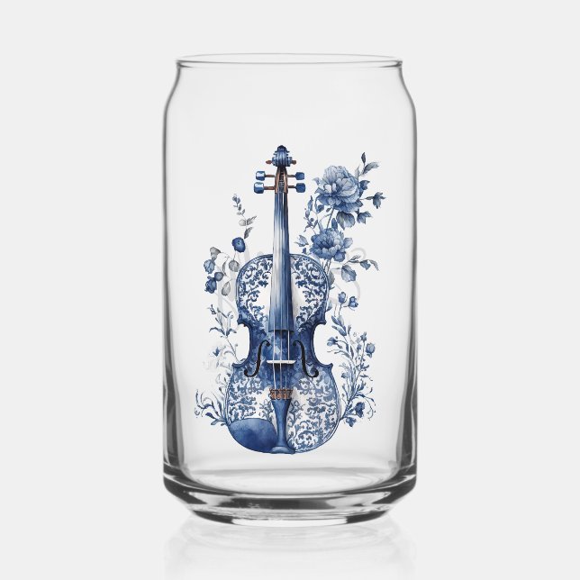 Verre Canette Violon de style Delft bleu et blanc avec fleurs (Recto)