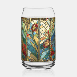 Verre Canette Vitrail Coquelicots Chef Rouge au Lever du Soleil