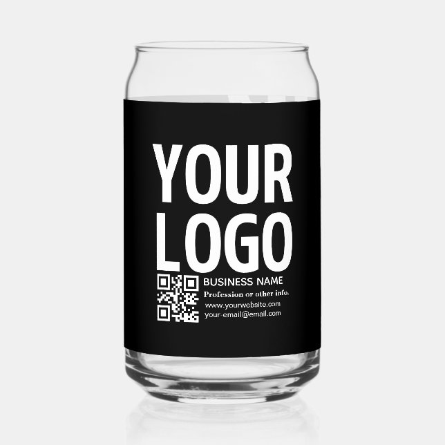 Verre Canette Votre logo avec code QR et texte modifiables  (Recto)