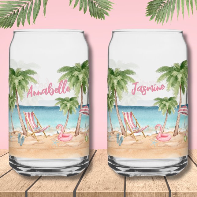 Verre Canette Week-end de filles célibataires aquarelle plage ad (Cute Girls Weekend Bachelorette Watercolor Beach Can Glass)