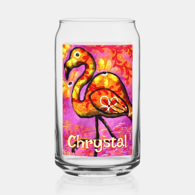 Verre Canette Whimsical Abstrait Flamant rose Bird Personnalisé (Recto)