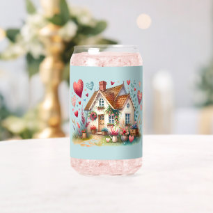 Verre Canette Whimsical Cottagecore Heart House Art