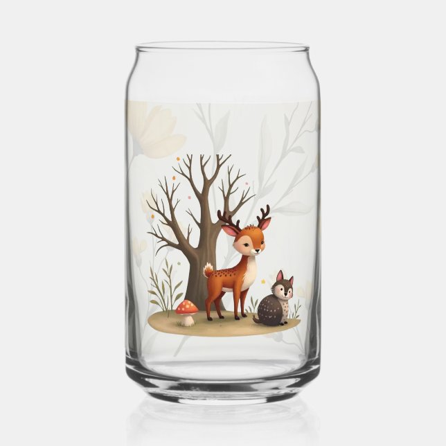 Verre Canette Whimsical Deer & Hedgehog Printed Can Glass (Recto)