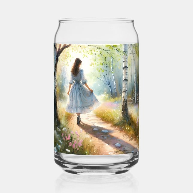 Verre Canette Whimsical Girl Dancing Through Birch Forest (Recto)