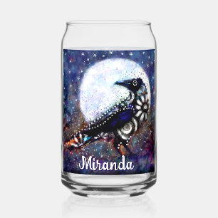 Verre Canette Whimsical Raven Moon Floral Abstrait Personnalisé