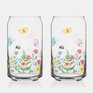 Verre Canette Whimsical Sketchy Fleur sauvage Art