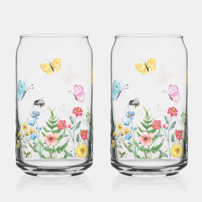 Verre Canette Whimsical Sketchy Fleur sauvage Art (Recto)