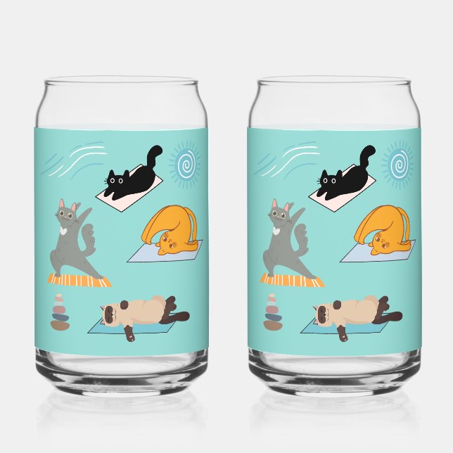Verre Canette Yoga Drôle avec des Chats (Recto)