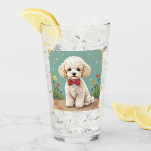 Verre Caniche blanc adorable avec noeud papillon