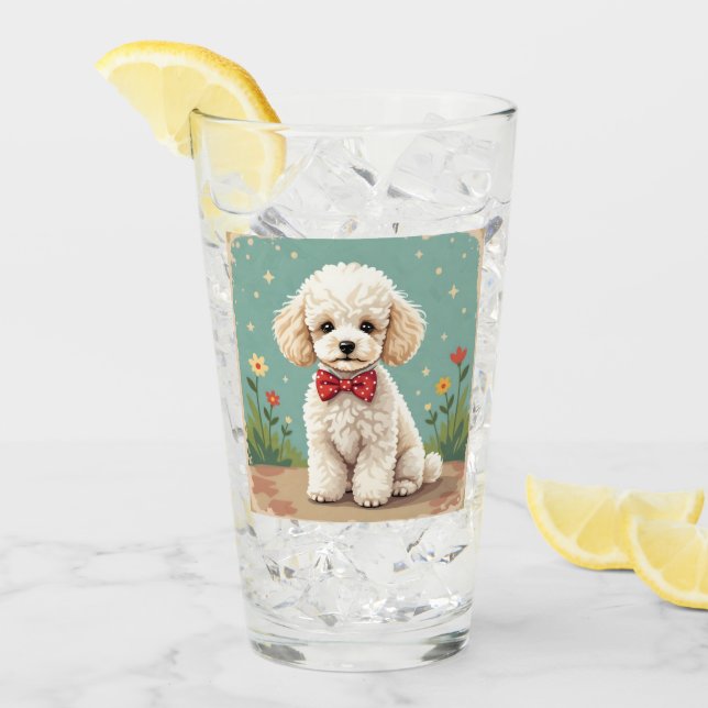 Verre Caniche blanc adorable avec noeud papillon (Devant glace)