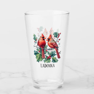 Verre Cardinaux de Noël festifs ajouter nom aquarelle
