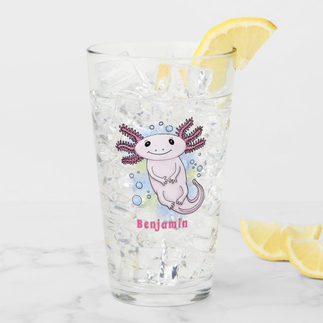 Verre Caricature axolotl rose adorable (Dos glace)