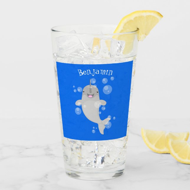Verre Caricature de bulles de narval joyeux (Dos glace)