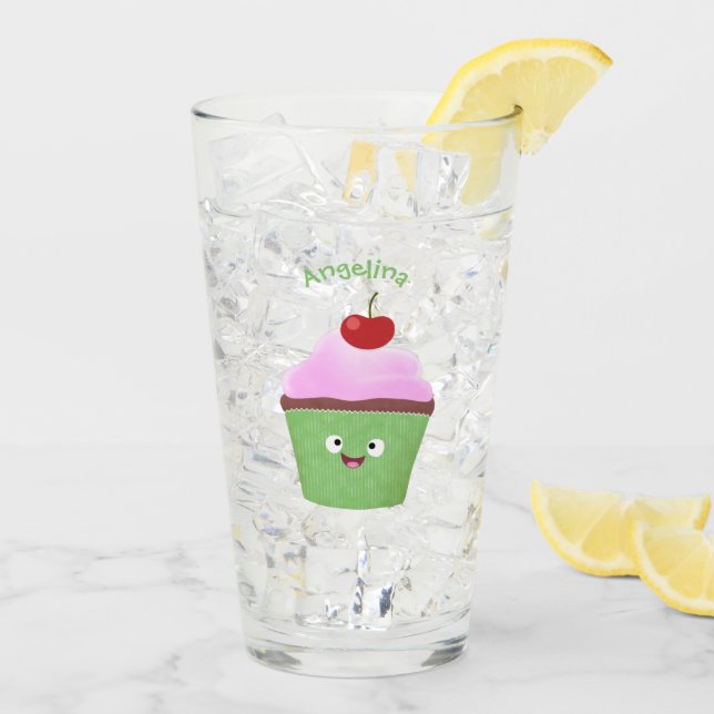 Verre Caricature de cupcake joyeux (Dos glace)
