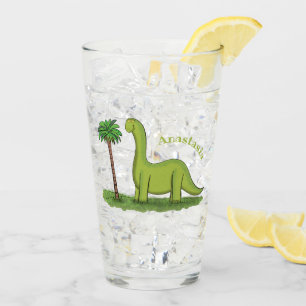 Verre Caricature de dinosaure de brontosaurus vert migno