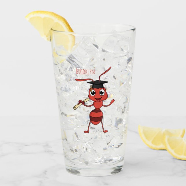 Verre Caricature de fourmi rouge joyeux (Devant glace)