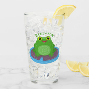 Verre Caricature de grenouille verte mignonne