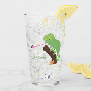 Verre Caricature de lézard de caméléon vert joyeux