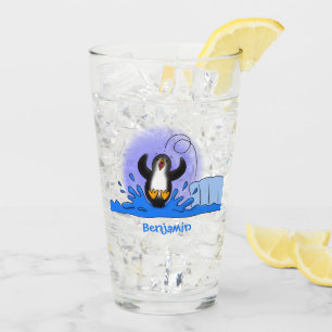 Verre Caricature de manchot joyeux sautant