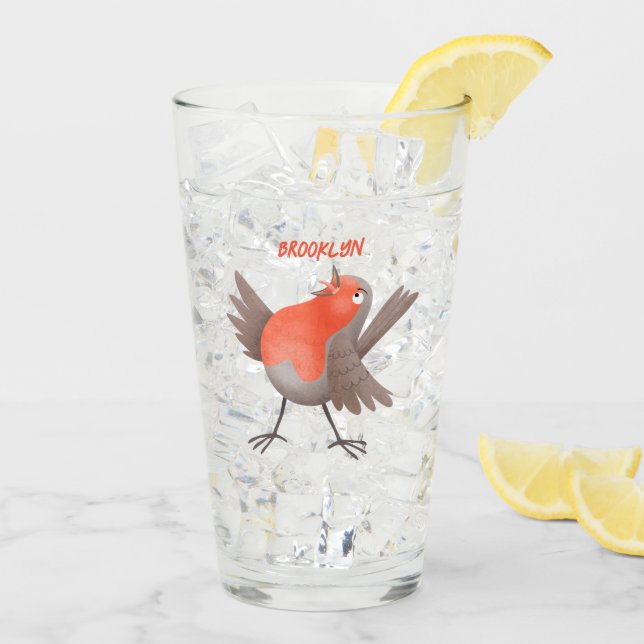 Verre Caricature d'oiseau rouge chantant mignon (Dos glace)