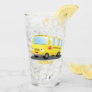 Verre Caricature du bus scolaire jaune joyeux
