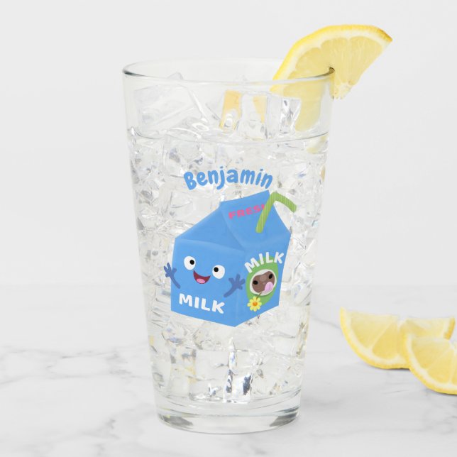 Verre Caricature en carton de lait joyeux (Dos glace)