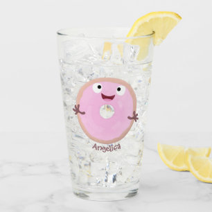 Verre Caricature joli beignet rose vitré