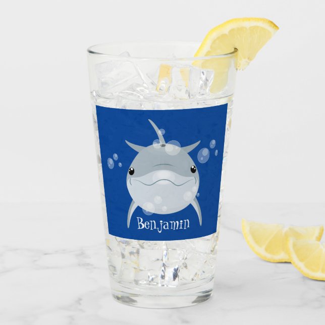 Verre Caricature joli dauphin kawaii kawaii (Dos glace)