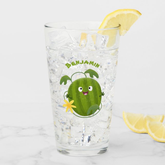 Verre Caricature joli et souriant de pastèque (Dos glace)