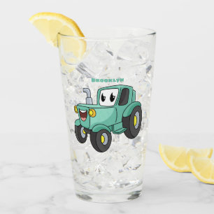 Verre Caricature joli tracteur vert joyeux