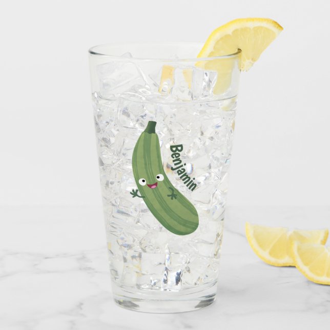 Verre Caricature joyeux de courgettes mignonnes (Dos glace)