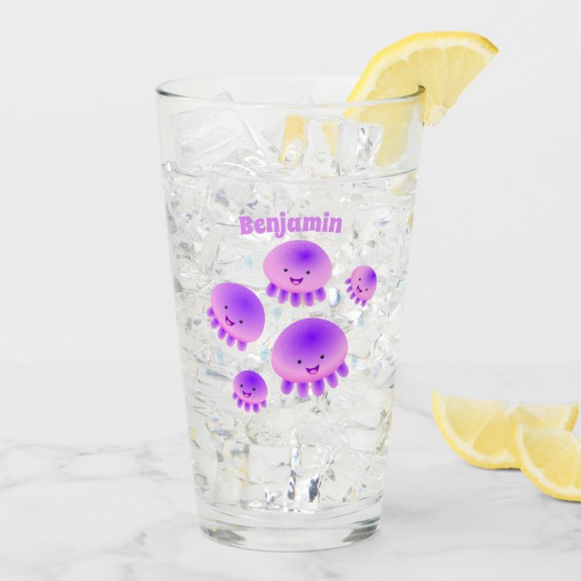 Verre Caricature kawaii de méduse violette rose mou (Dos glace)