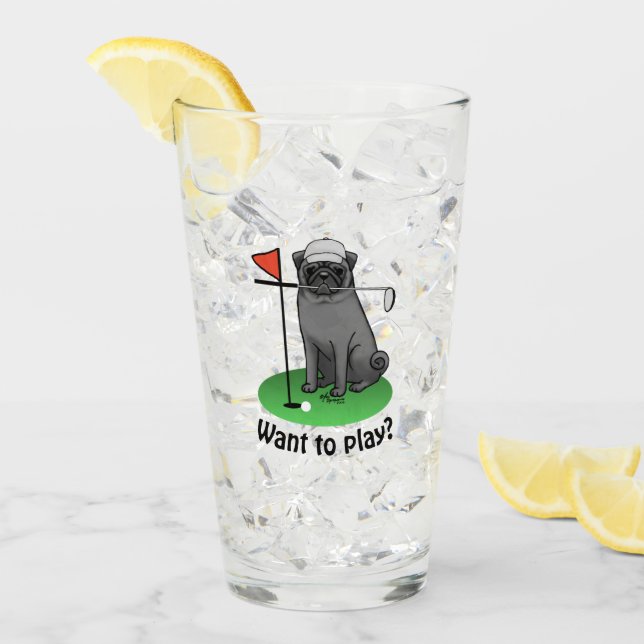 Verre Carlin de golf Jouer Golf (noir) mignon chien drôl (Devant glace)