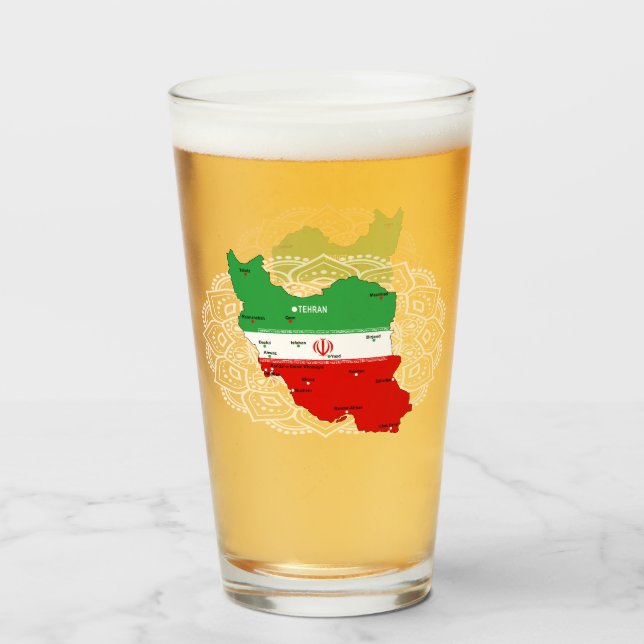 Verre Carte de l'Iran avec drapeau et emblème (Devant (rempli))